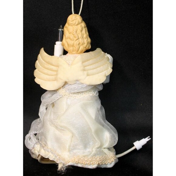 VTG Christmas Tree Top Angel Ornament 6" Small Plug In Ceramic Shimmer Dress - Picture 3 of 12